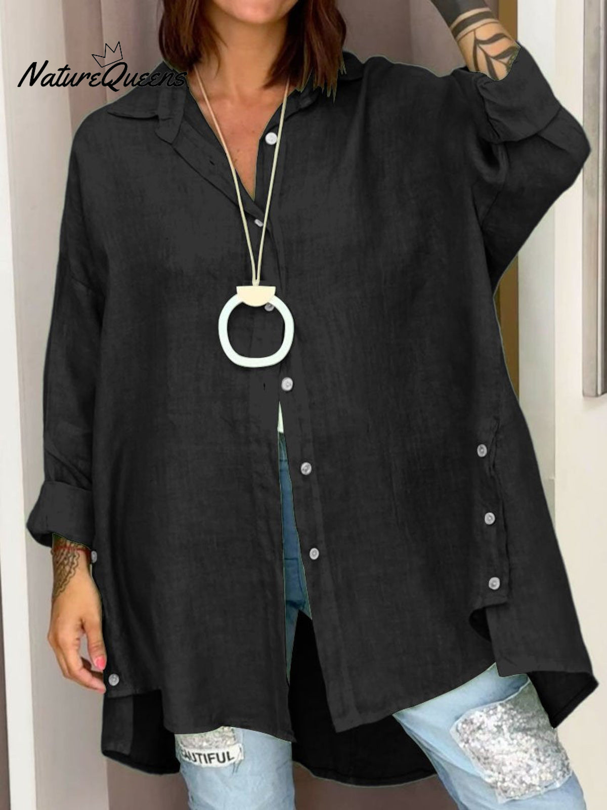 Women’s Casual Cotton And Linen Shirt Black / S