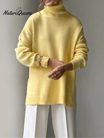 Women's Solid Color Stylish Long-sleeved Loose turtleneck Warm Casual Knitted Sweater