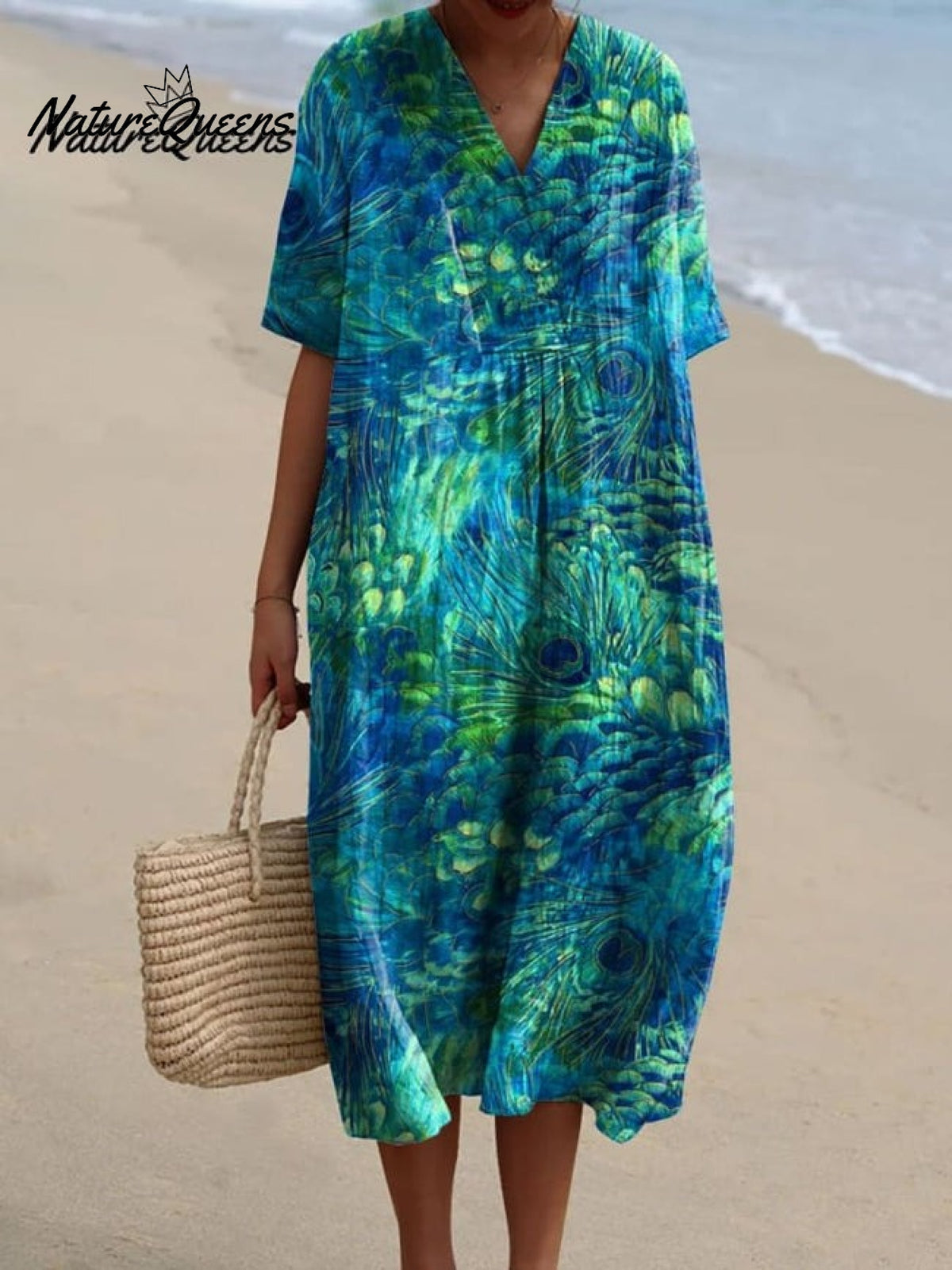 Women's Peacock Feather Print Casual Cotton Linen Shirt