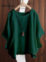 Women's Solid Color Loose Elegant Bat Sleeve Casual Cotton And Linen Shirt