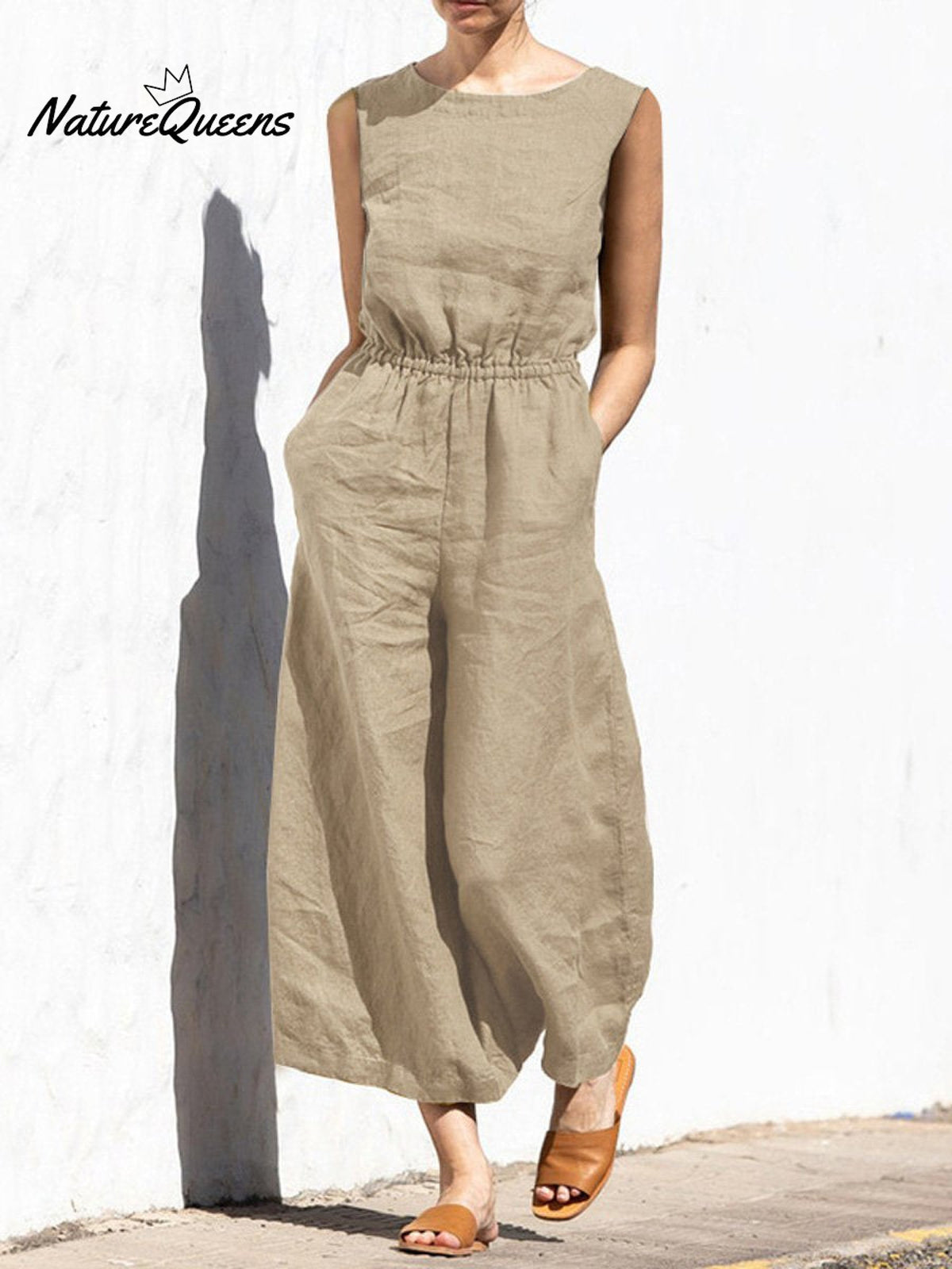Women's Solid Color Loose Elegant Casual Sleeveless Jumpsuit