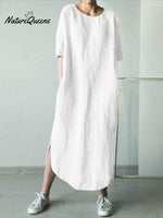 Women's Solid Color Loose Elegant Casual Cotton And Linen Dress