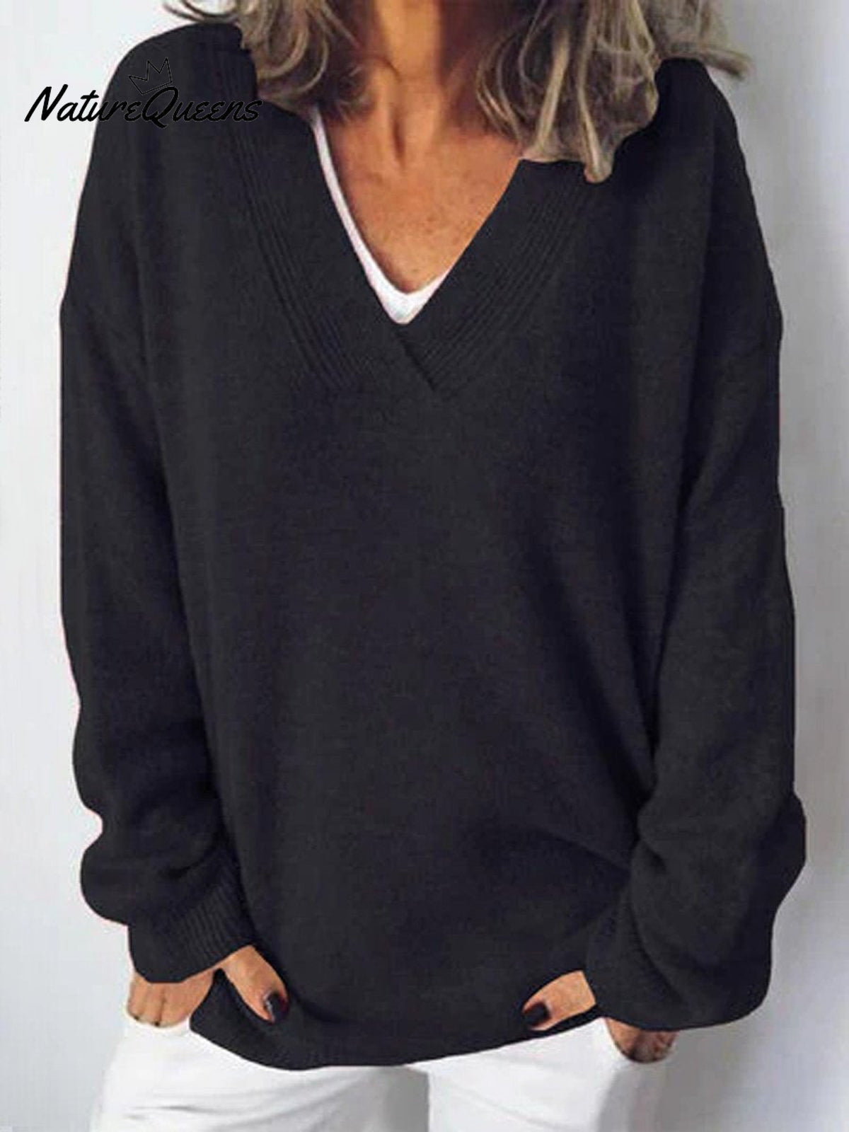 Women's V-neck Pullover Knitted Sweater