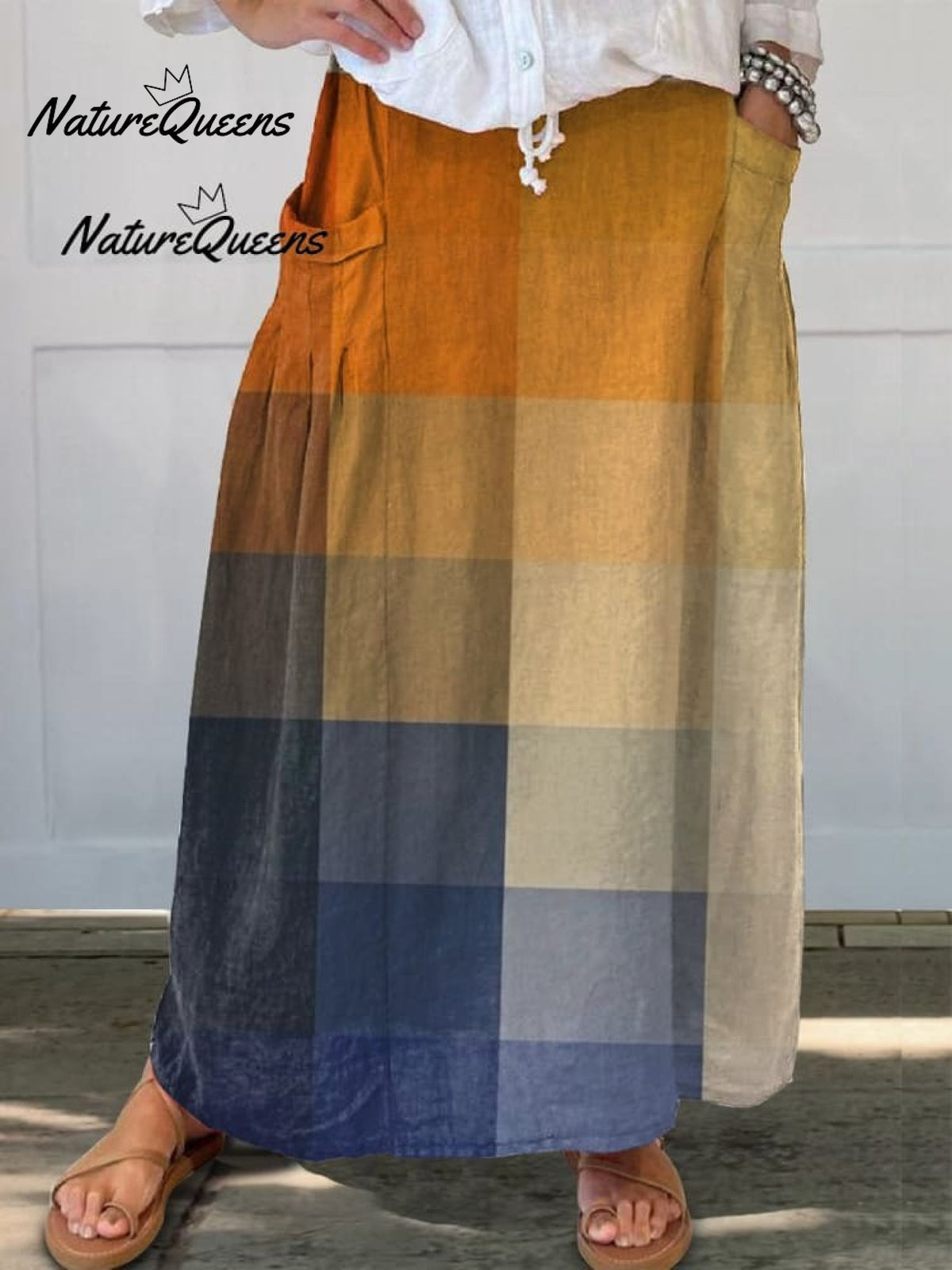 Women's Blue Yellow Gradient Mosaic Abstract Art Casual Cotton Linen Shirt