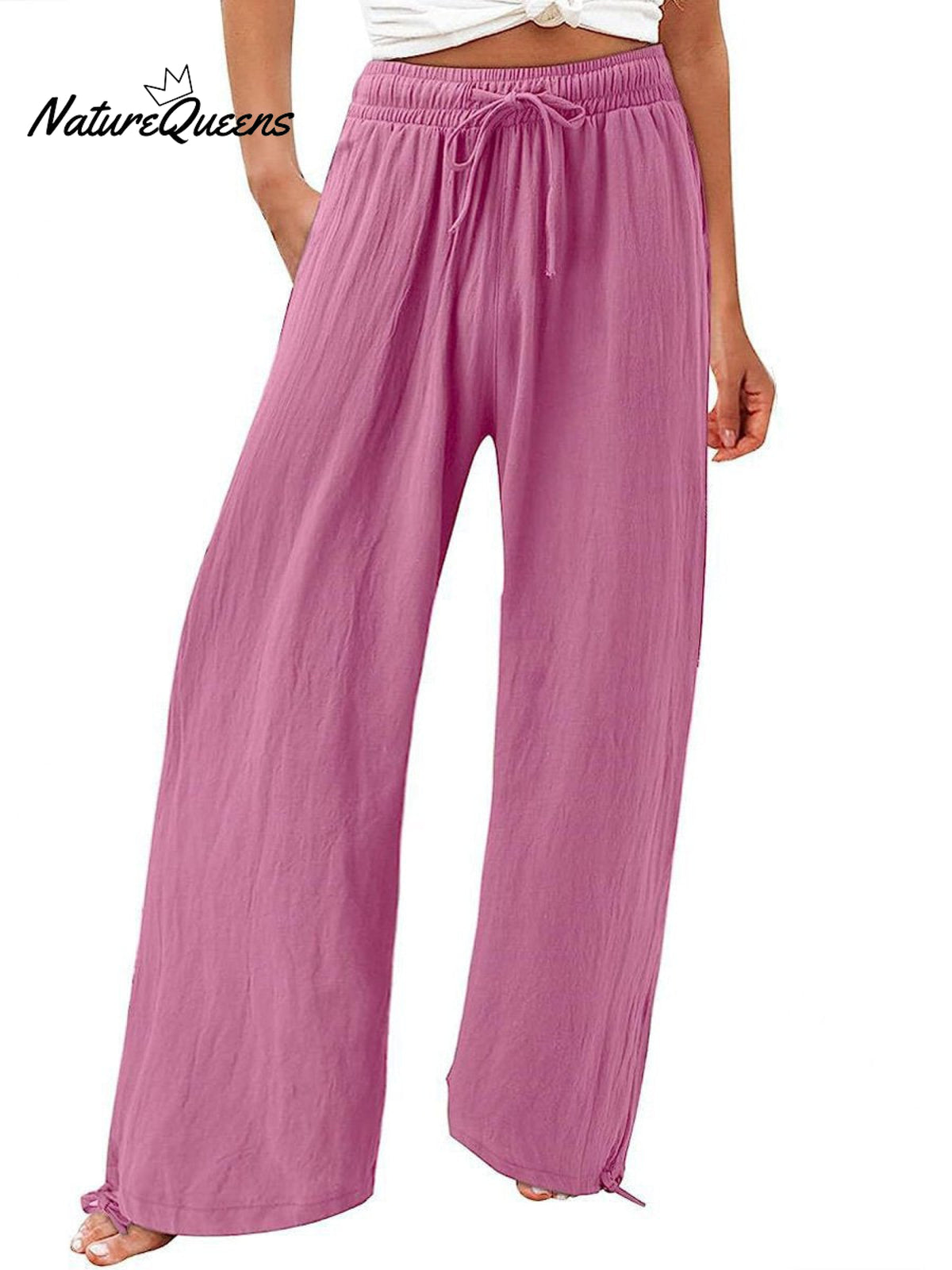Women’s Cotton And Linen Wide Leg Casual Pants Pink / S