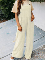 Women’s Casual Solid Colour Square Neck Jumpsuit With Pockets Almond / S