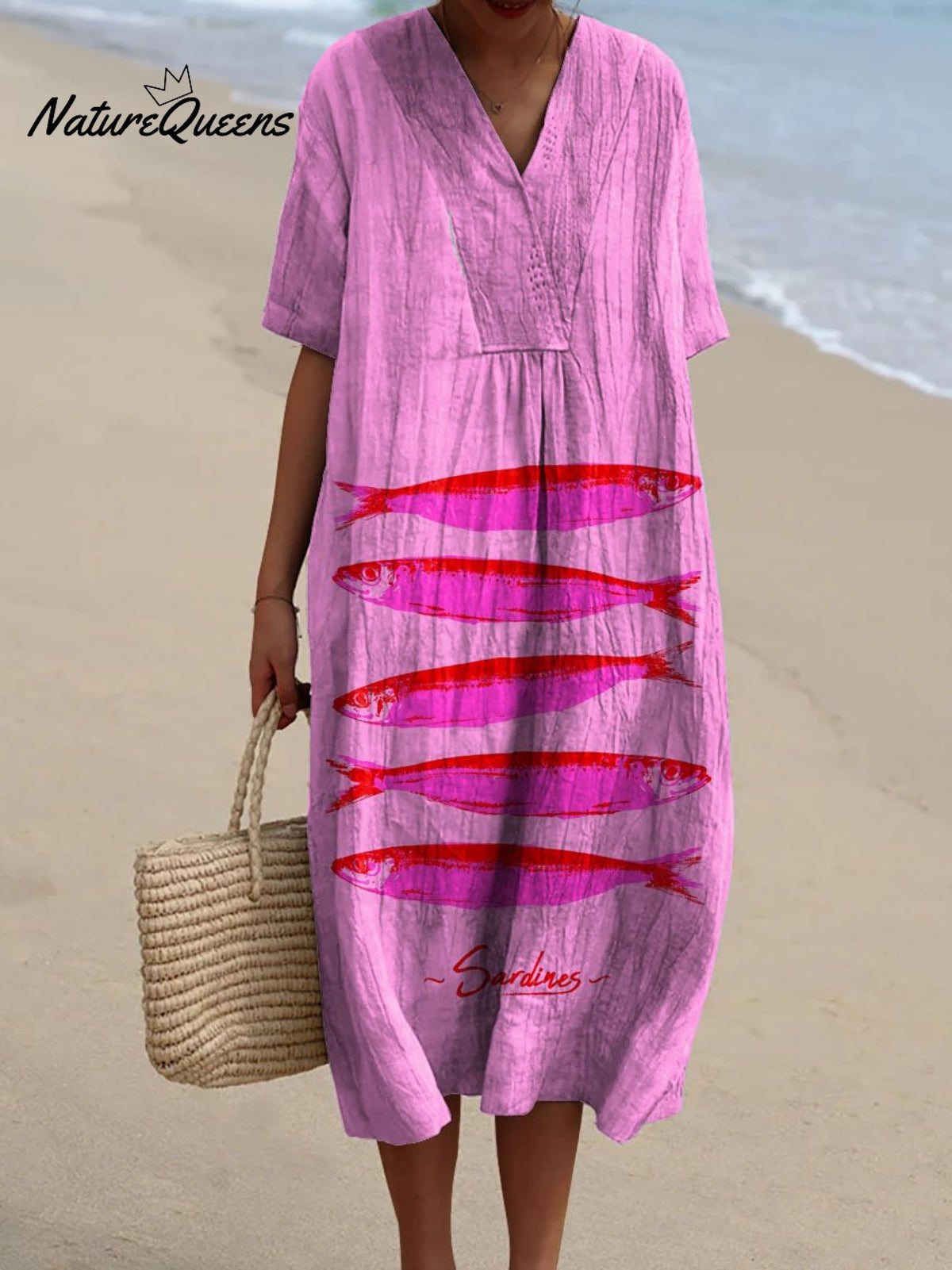 Women's Vintage Lovely Sardines Art Print Flowy Dress