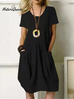 Women’s Round Neck Cotton Linen Casual Dress Black / S