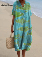 Women's Vintage Lovely Fish Art Print Flowy Dress