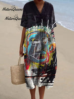 Vintage Abstract Figure Painting Art Print Casual Cotton And Linen Shirt