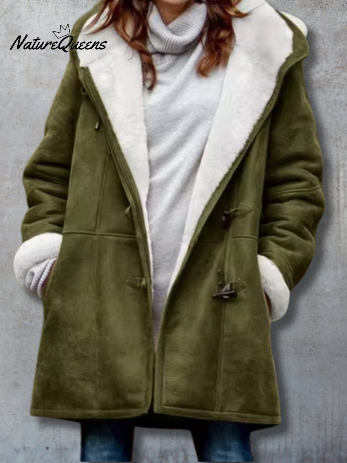 Long Sleeve Horn Button Women's Fleece Warm Jacket