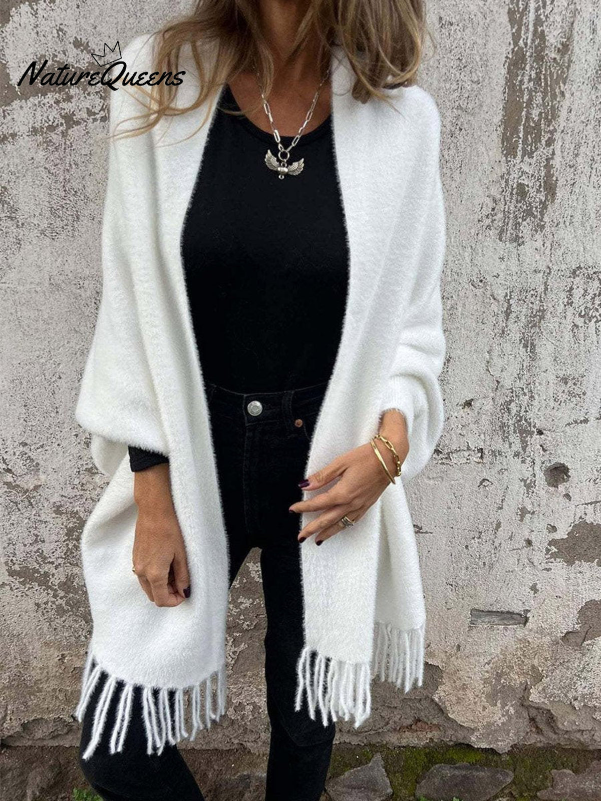 Women's Casual Knitted Plush Fringed Cape Coat