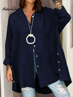 Women’s Casual Cotton And Linen Shirt Navy / S
