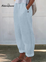 Women’s Printed Cotton And Linen Casual Pants Blue / S