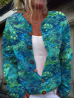 Vintage Art Print Buttoned Cardigan Sweater