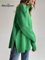 Women's Solid Color Stylish Long-sleeved Loose turtleneck Warm Casual Knitted Sweater