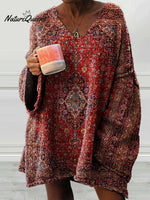 Women's Vintage Art Print Casual Pullover Sweater