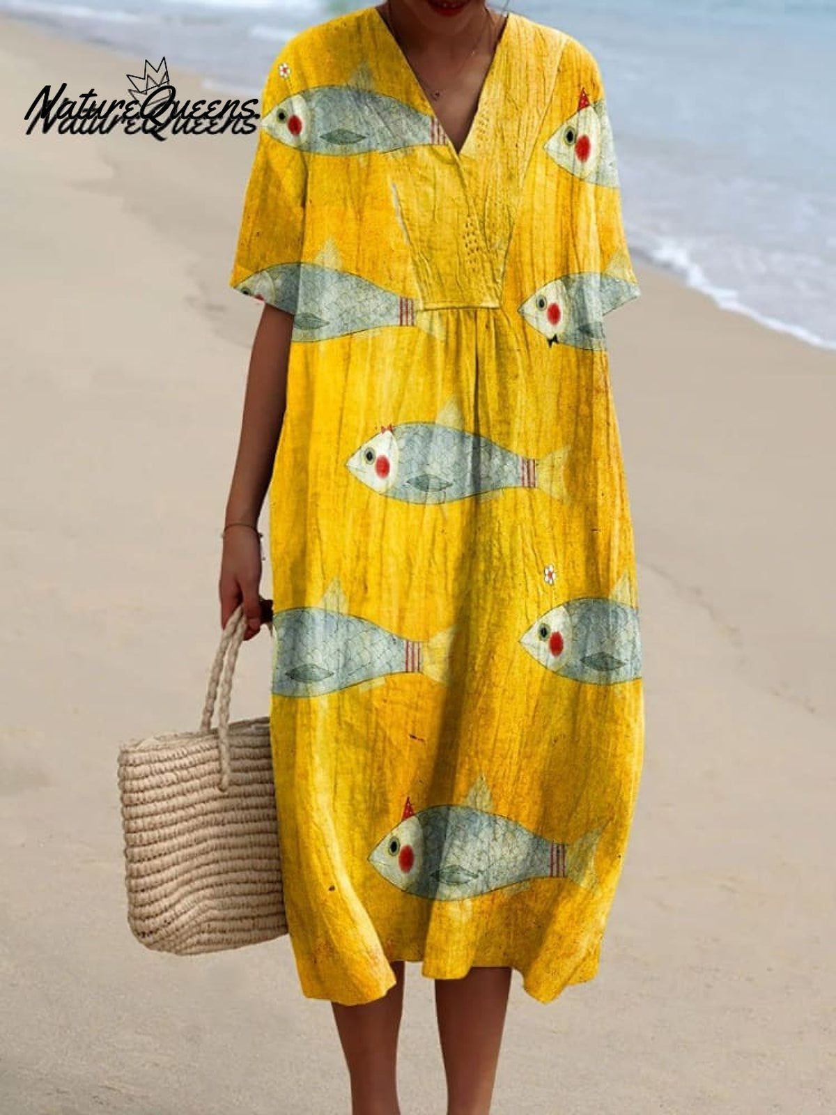 Women's Vintage Fish Art Print Casual Cotton And Linen Shirt