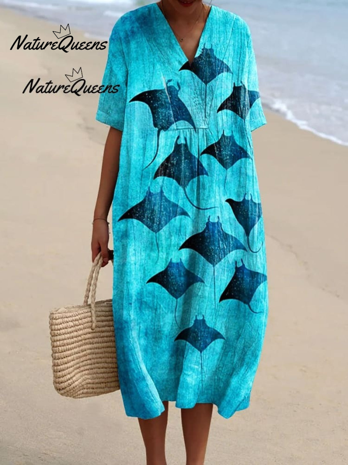 Women's Vintage Manta Rays Art Print Casual Cotton Shirt