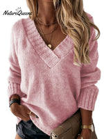 V-neck Long-sleeved Pullover Sweater Top