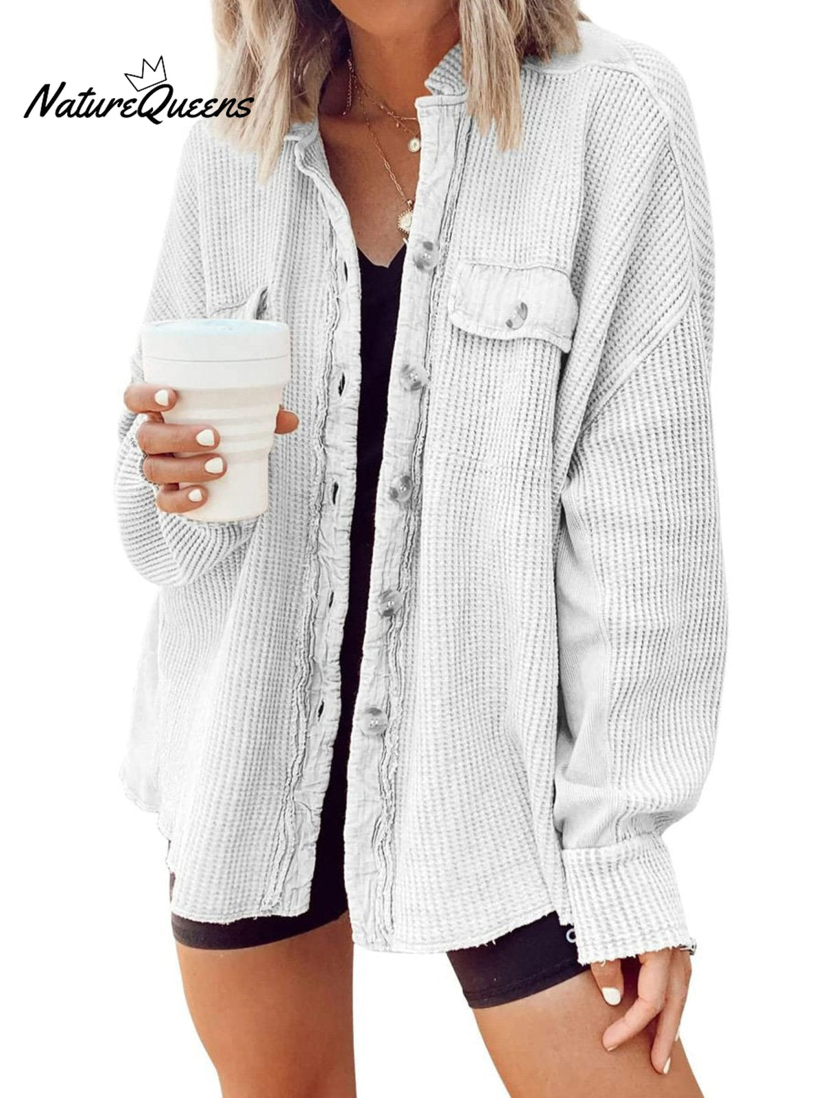 Women's Fall Casual Lapel Neck Patchwork Irregular Shirt Jacket