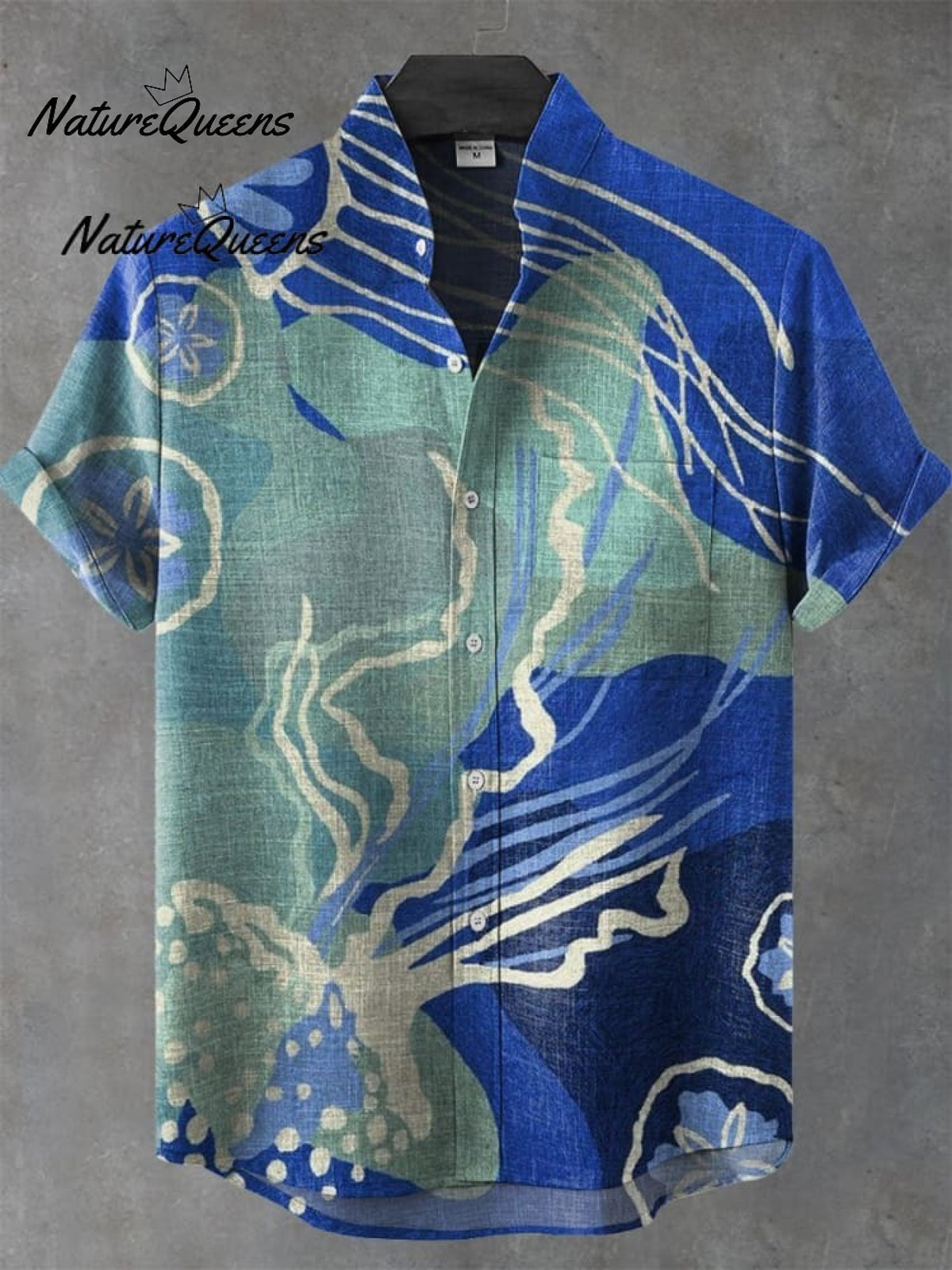 Women's Hand Painted Dark Blue Ocean Art Print Casual Cotton Shirt