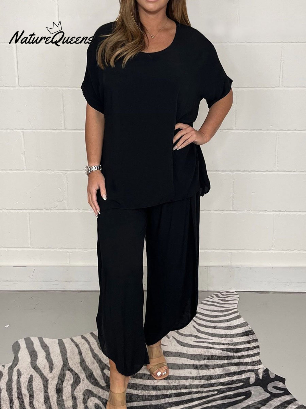 Women's Solid Color Cotton And Linen Short-sleeved Two-piece Suit