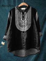 Ethnic Style Geometric Pattern Printed Women's Casual Cotton And Linen Shirt