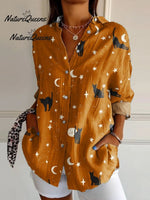 Halloween Black Cat Art Print Buttoned Cardigan Sweater