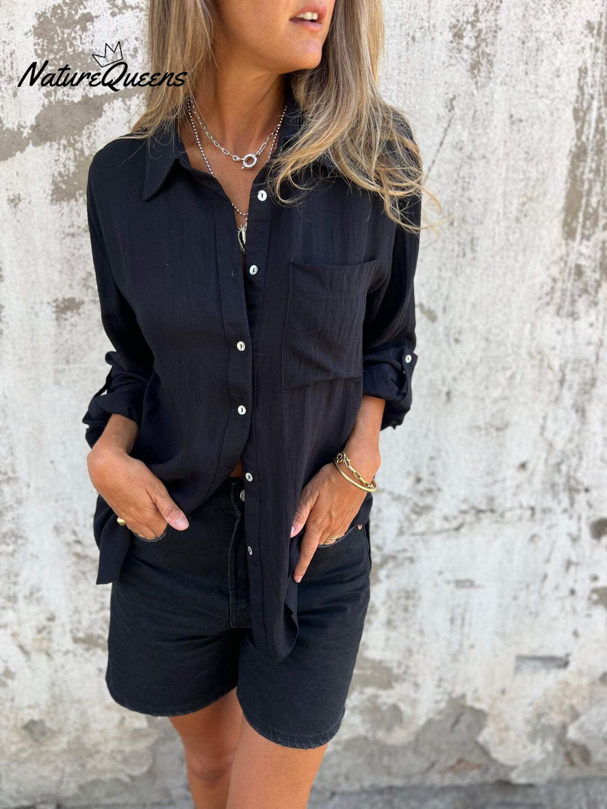 Cotton and Linen Lapel Shirt