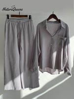Women's Solid Color Loose Elegant High Waist Casual Cotton And Linen Suit