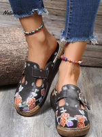 Women’s Ethnic Style Flower Color Matching Thick Soled Sandals Deepgreen / 36