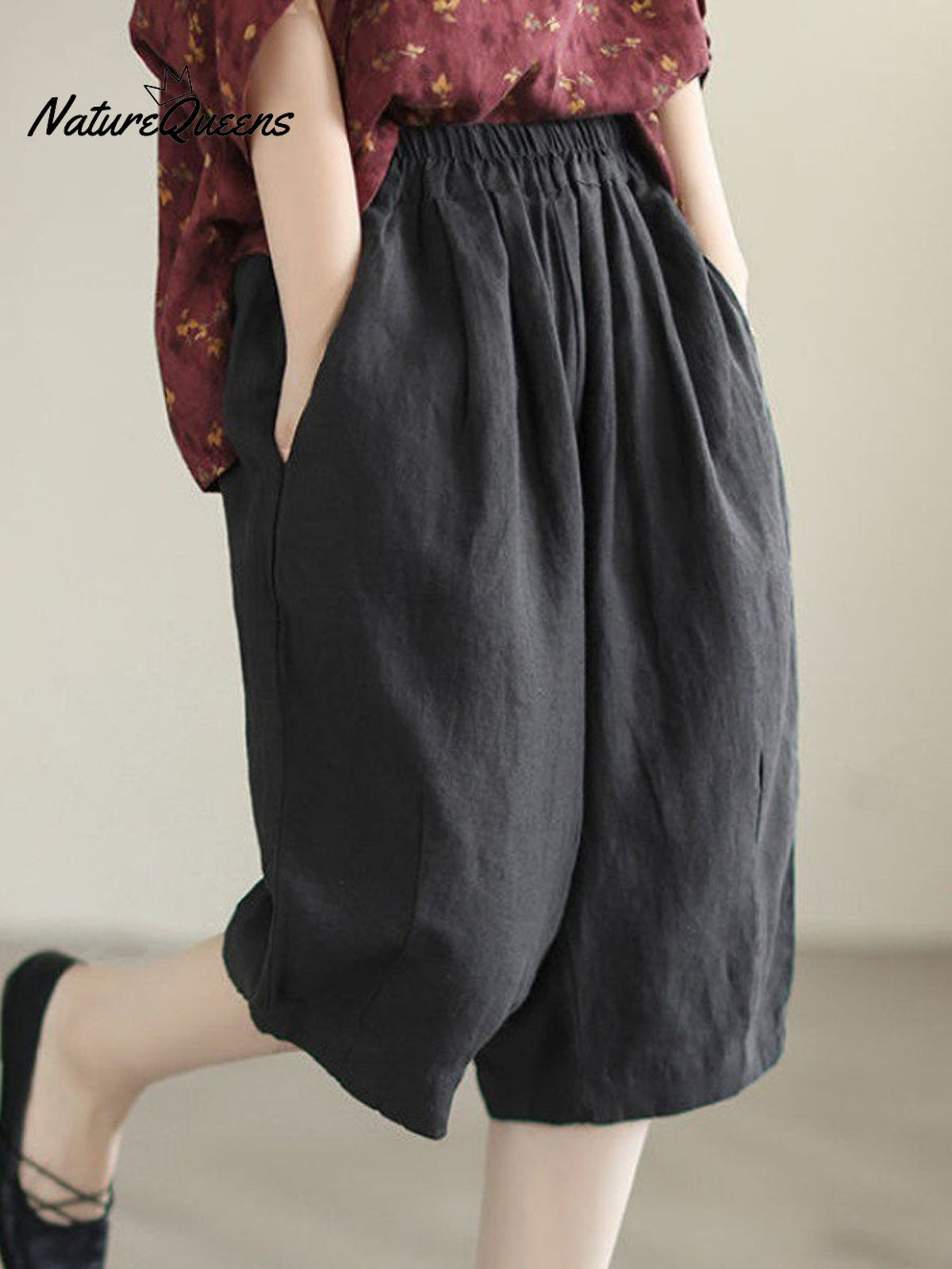 Women’s Retro Solid Color Loose Summer Cotton And Linen Casual Pants Black / M(80 - 100 Pounds)
