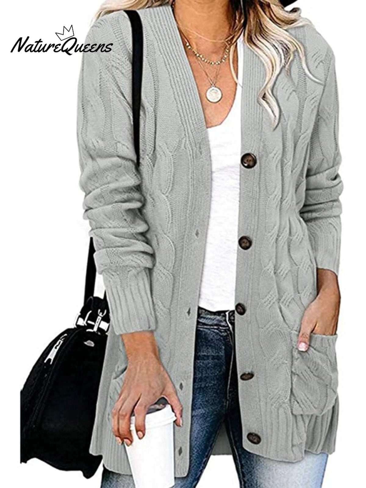 Loose Twist-button Jacket and Casual Knitted Cardigan