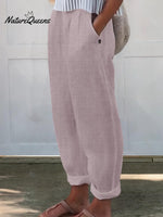 Women’s Printed Cotton And Linen Casual Pants Grey Pink / S