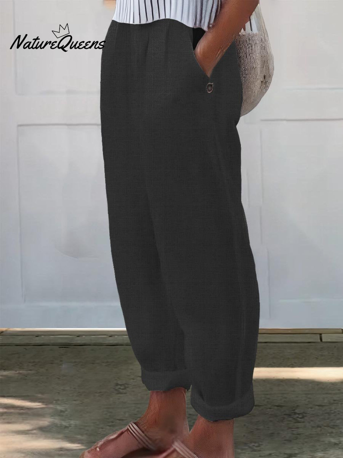 Women’s Printed Cotton And Linen Casual Pants Black / S