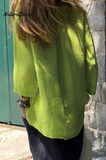 Solid Color Cotton And Linen Long Sleeve T-Shirt