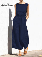 Women's Solid Color Loose Elegant Casual Sleeveless Jumpsuit