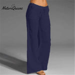 Women’s Pocket Cotton And Linen Slacks Navy Blue / S