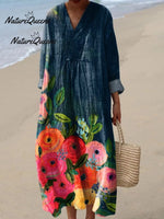 Women'sFloral ArtPrint Casual Cotton Shirt