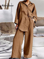 Women’s Nine - Quarter Sleeve Shirt And Trousers Two - Piece Suit Khaki / S