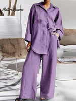 Women’s Nine - Quarter Sleeve Shirt And Trousers Two - Piece Suit Purple / S