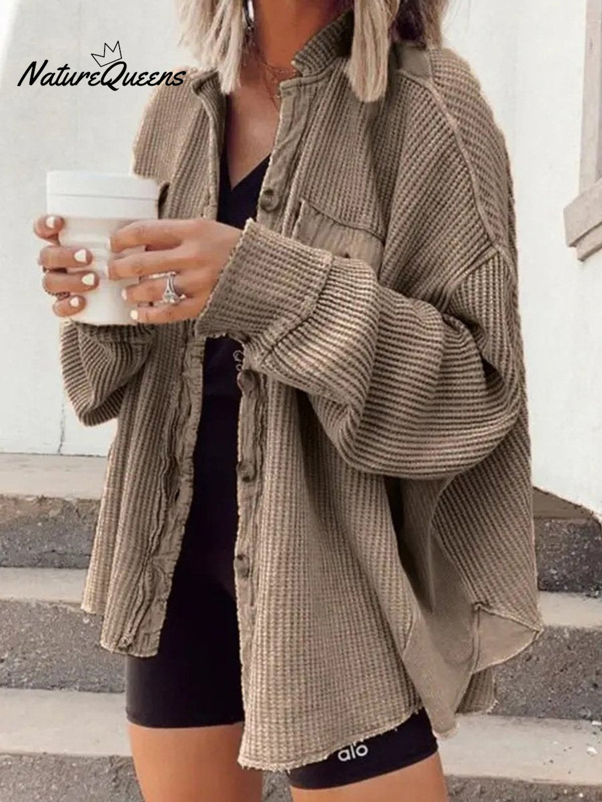 Women's Fall Casual Lapel Neck Patchwork Irregular Shirt Jacket