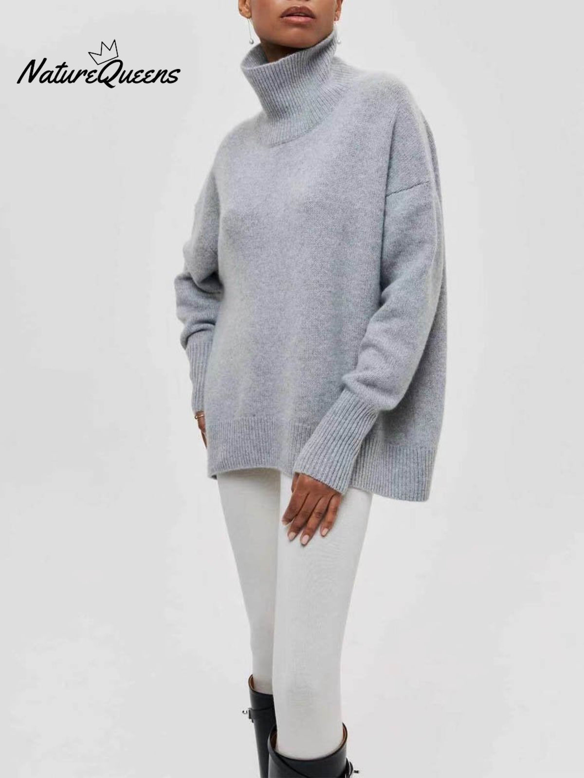 Women's Solid Color Stylish Long-sleeved Loose turtleneck Warm Casual Knitted Sweater