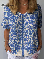 Women's Indian Art Floral Vintage Print Casual Cotton And Linen Shirt