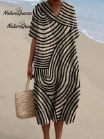 Women's Circular Line Pattern Print Casual Cotton And Linen Shirt