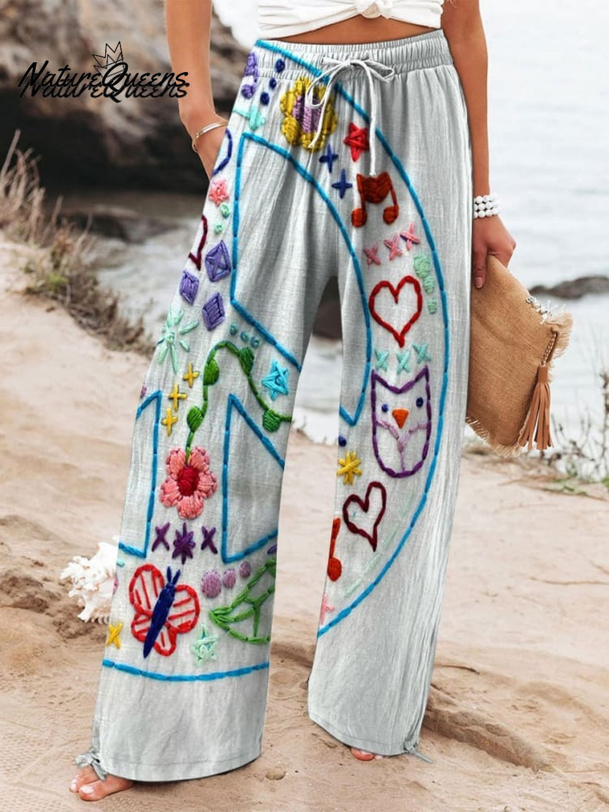 Women's Vintage Peace Art Print Casual Cotton And Linen Shirt