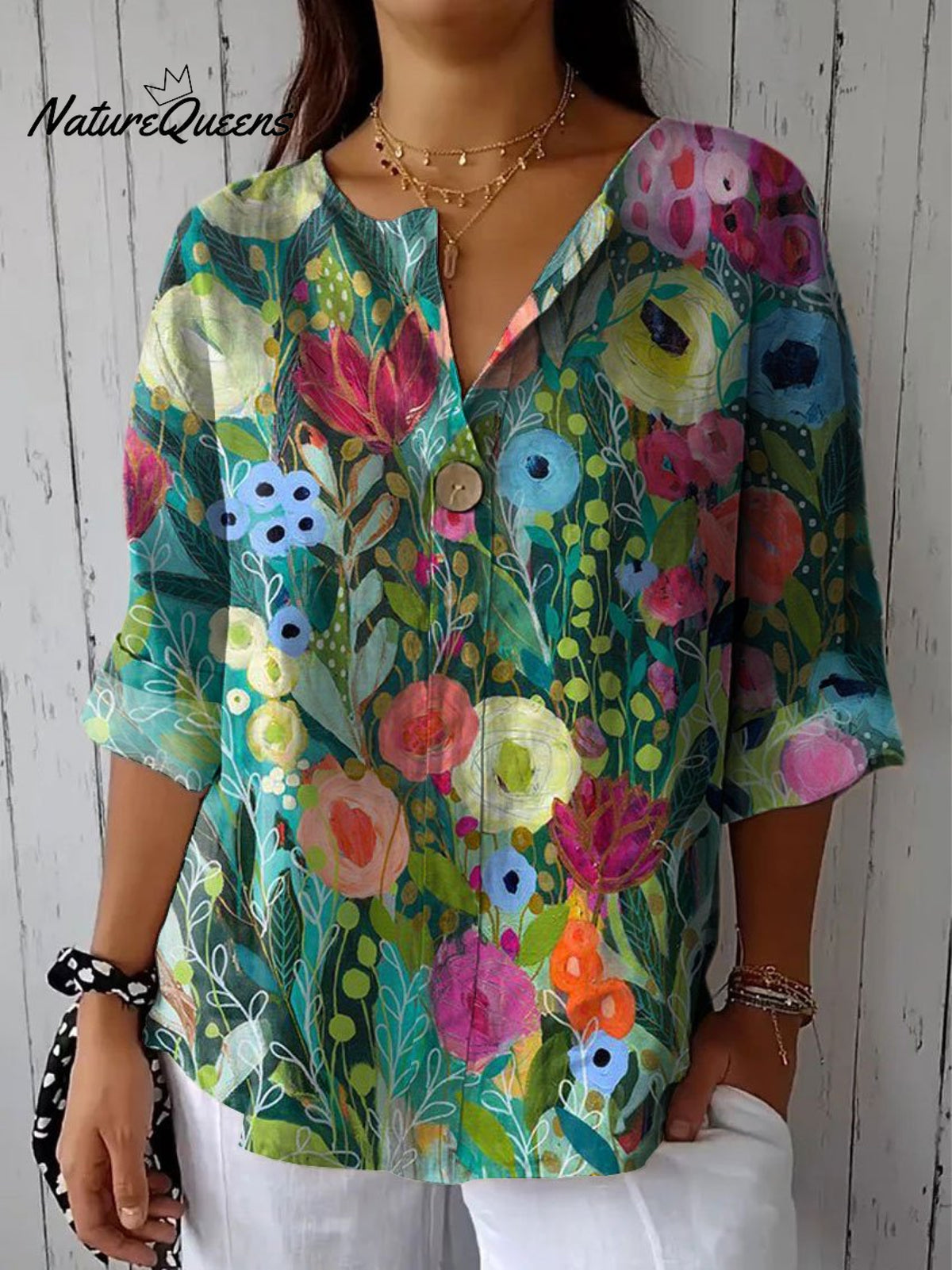 Women's Vintage Flower Casual Cotton Linen Shirt