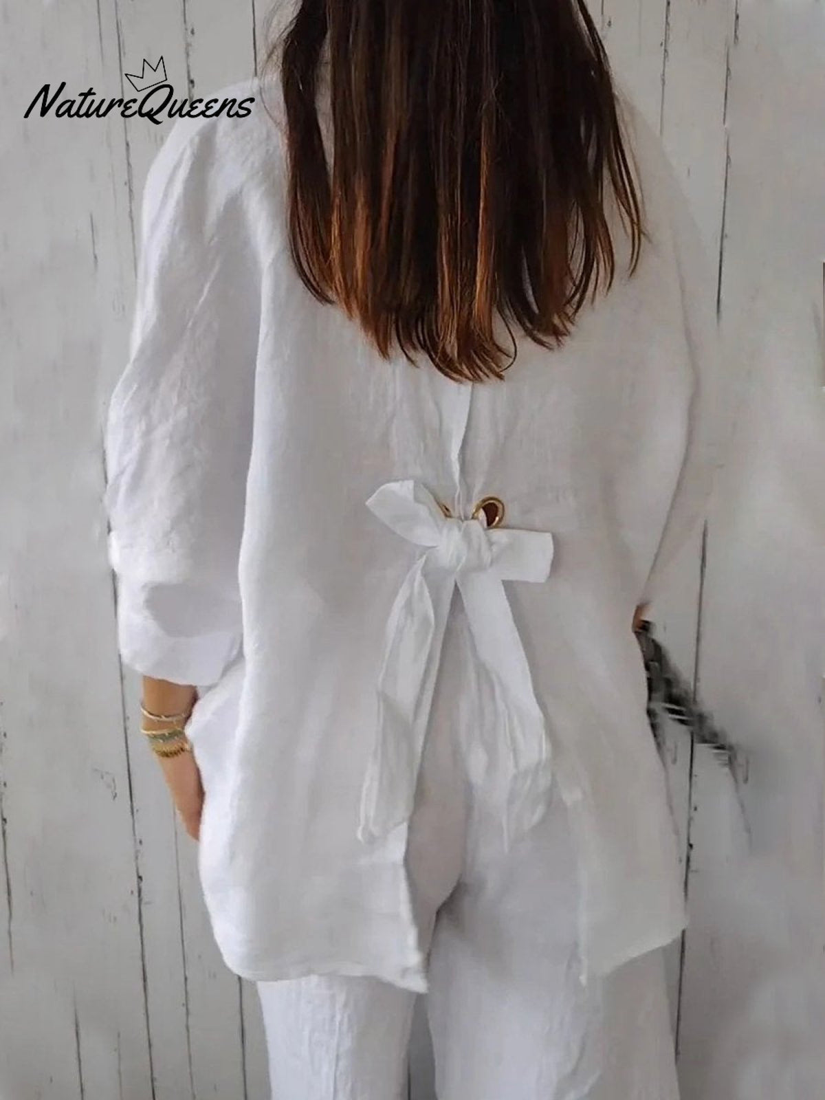 Women’s Cotton & Linen Casual Tie - Back Shirt
