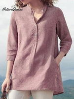 Women's Solid Color Loose Elegant Casual Cotton And Linen Shirt